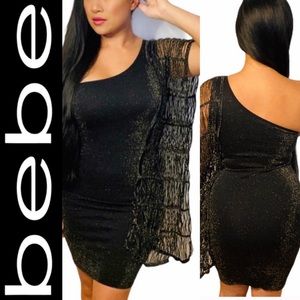 BEBE Black/Gold Glitter Bodycon dress